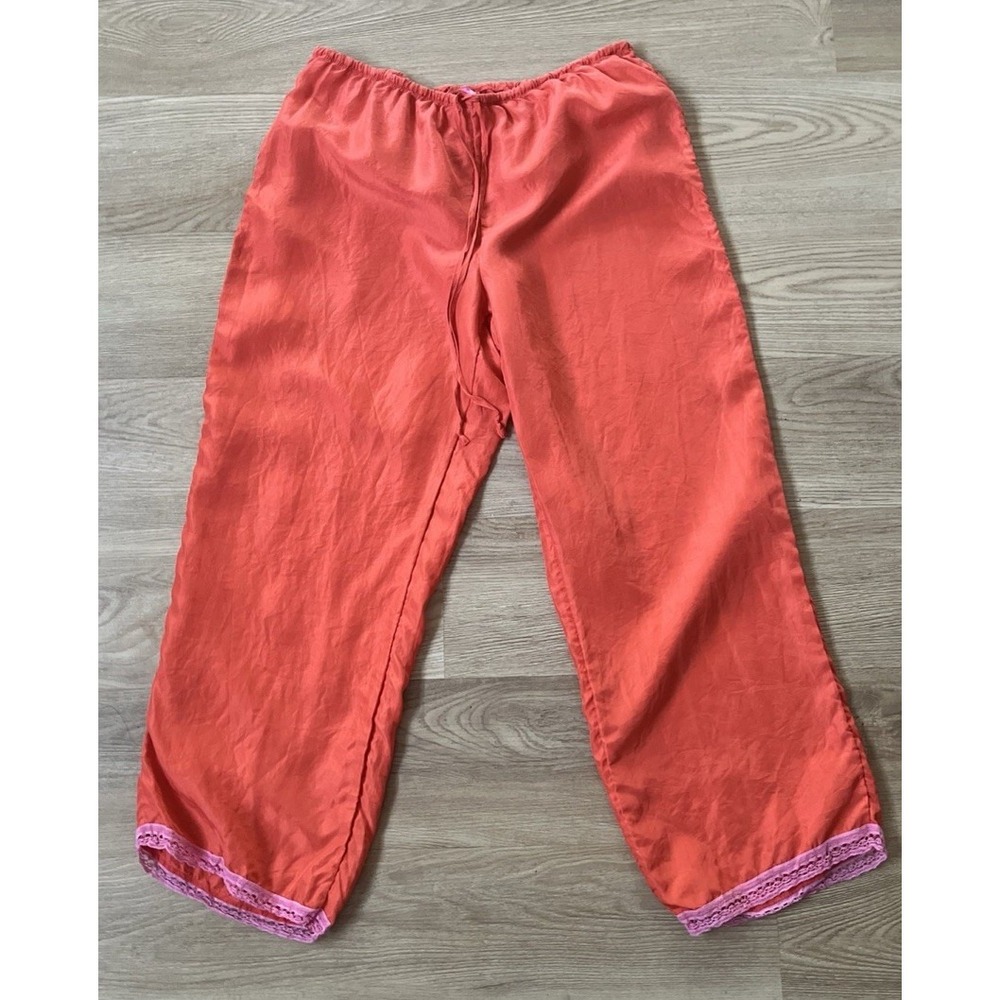 Y2K Victoria's Secret Pink 100% Silk Pajama Pants Lace Trim Coquette Feminine SM